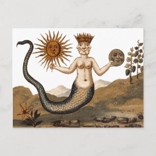 Carte Postale Merman Avec Trois Visages Symbole Médiéval