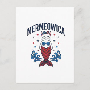 Carte Postale Mermeowica Chat Mermaid Patriote T-Shirt Design_1
