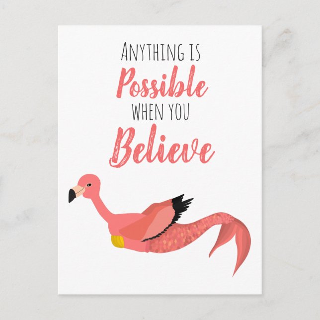 Carte Postale Mermingo : Mermaid-Flamant rose & Citation Inspira (Devant)