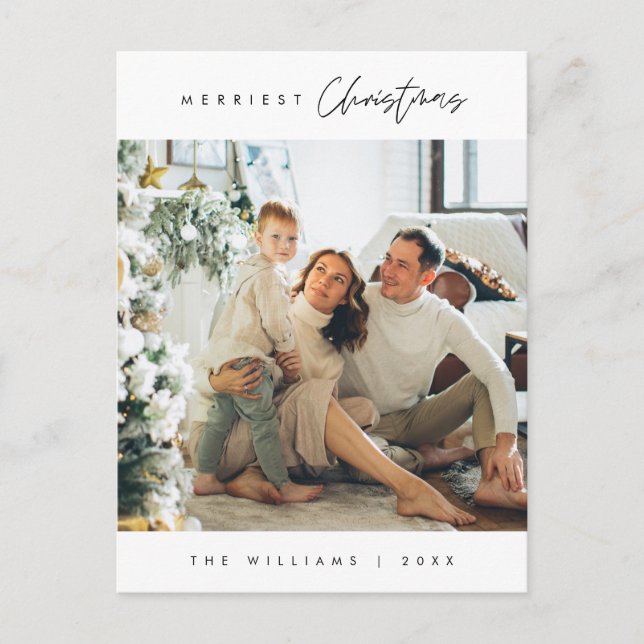 Carte Postale Merriest Christmas Family Photo, Modern Minimal (Devant)