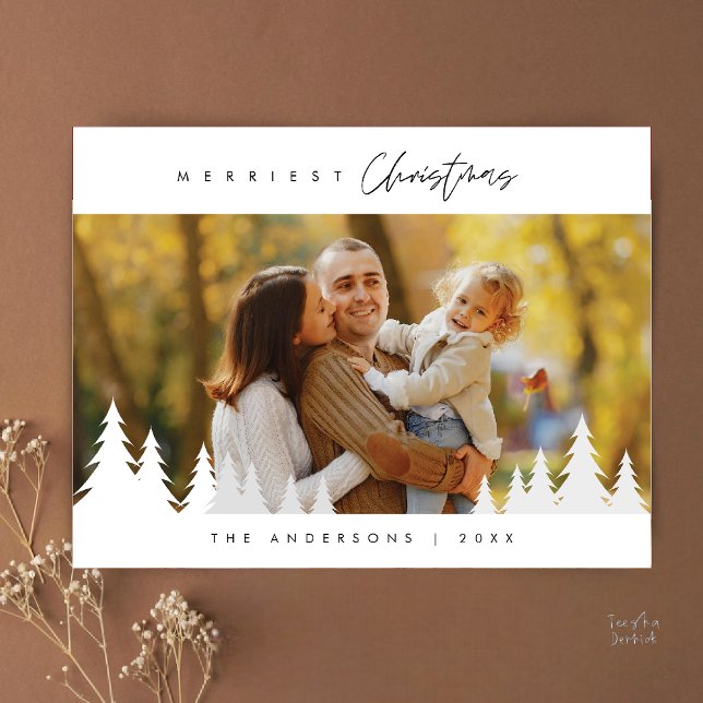 Carte Postale Merriest Christmas Family Photo Outdoor Pine Trees (Merriest Christmas Family Photo Outdoor Pine Trees Postcard )