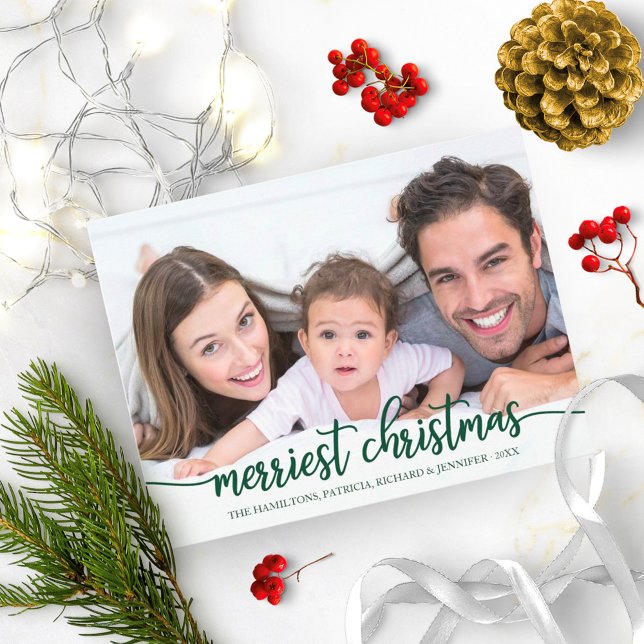 Carte Postale Merriest Noël Green Calligraphie photo pleine (Créateur téléchargé)