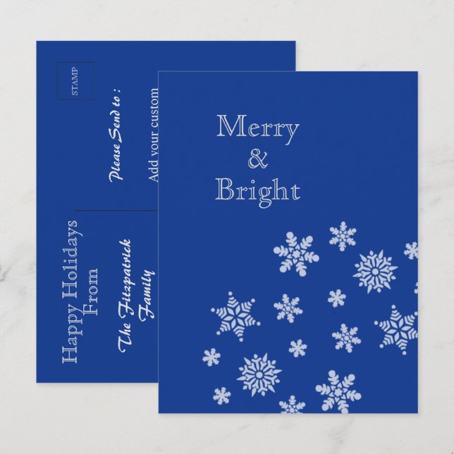 Carte Postale Merry and Bright Snowflakes Blue Christmas    (Devant / Derrière)