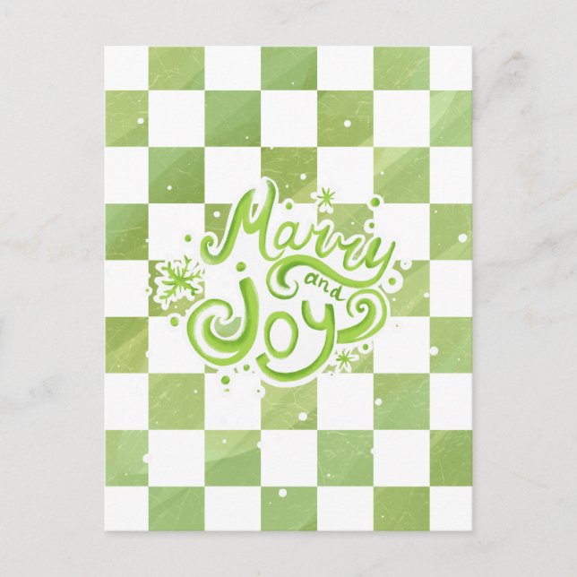 Carte Postale Merry and Joy Green Checkered Holiday Postcard (Devant)