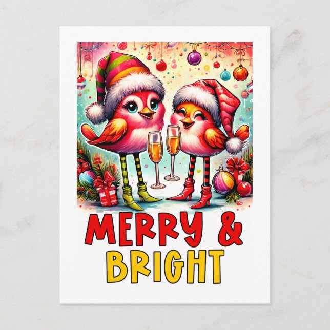 Carte Postale Merry & Bright Birds  (Devant)