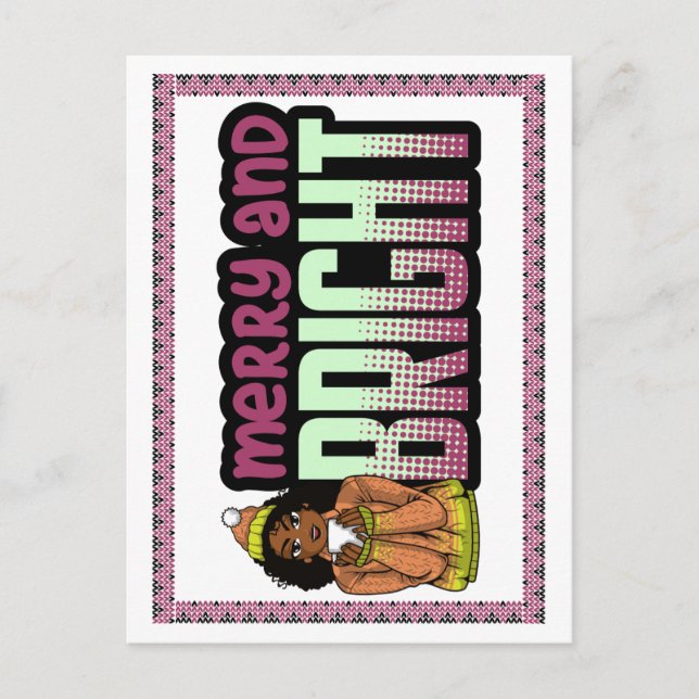 Carte Postale Merry & Bright Black Girl Melanin Sista Christmas (Devant)