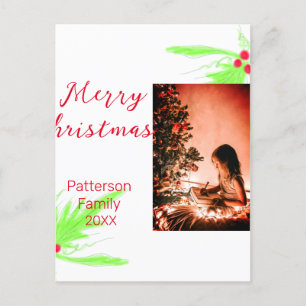 Carte Postale Merry Bright Christmas ajouter nom de famille bien