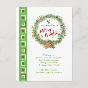 Carte Postale Merry & Bright Christmas Wreath