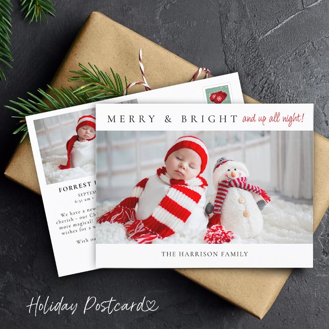 Carte postale Merry & Bright Faire-part de naissan (Merry & Bright Birth Announcement Photos Postcard)