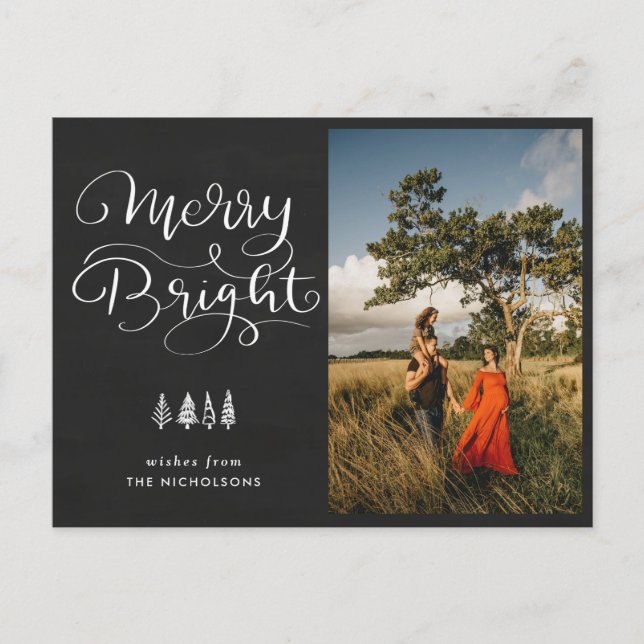 Carte Postale Merry Bright Holiday Chalkboard Script Photo (Devant)