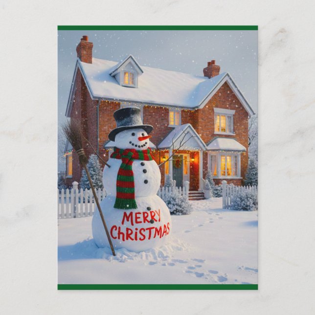 CARTE POSTALE MERRY CHRISTMAS BIG SNOWMAN WINTER SCENE (Devant)