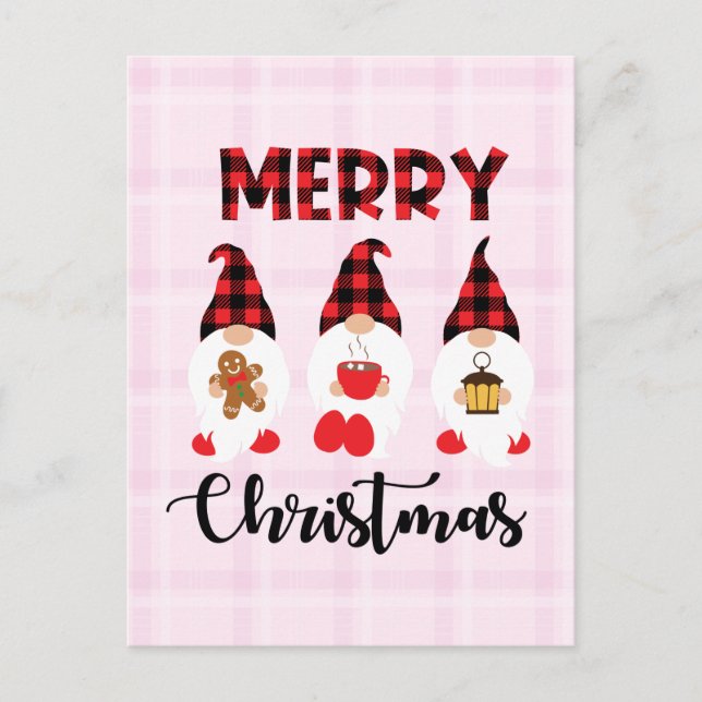 Carte Postale Merry Christmas- Buffalo Plaid Gnomes (Devant)
