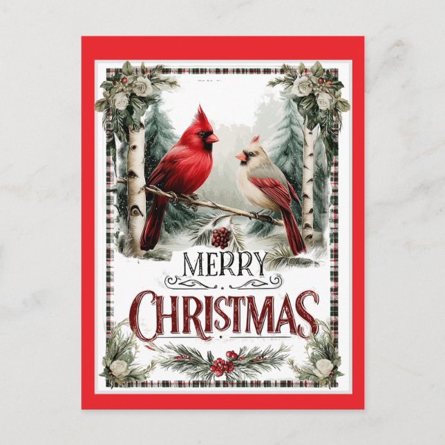Carte Postale Merry Christmas Cardinal Illustration (Devant)