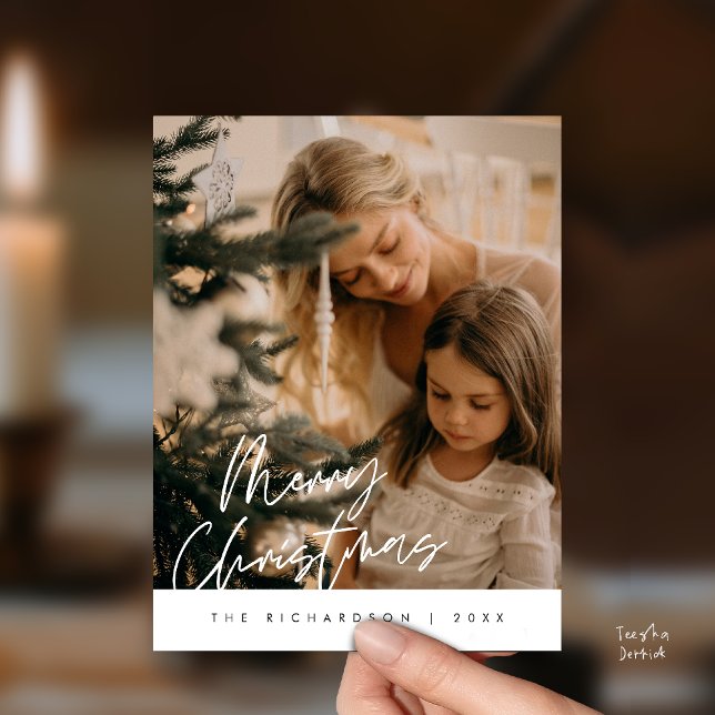 Carte Postale Merry Christmas Family Photo Elegant Typography (Merry Christmas Family Photo Elegant Cute Typography Postcard )