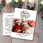 Carte Postale Merry Christmas Family Photo Festive Botanicals<br><div class="desc">Spread holiday cheer with this fun postcard featuring your horizontal photo accented with a hand drawn Merry Christmas Botanical Wreath. The backside features space for a typed holiday note or delete and leave space to handwrite one. Also add your return address. Fun and modern yet simple and festive - perfect...</div>