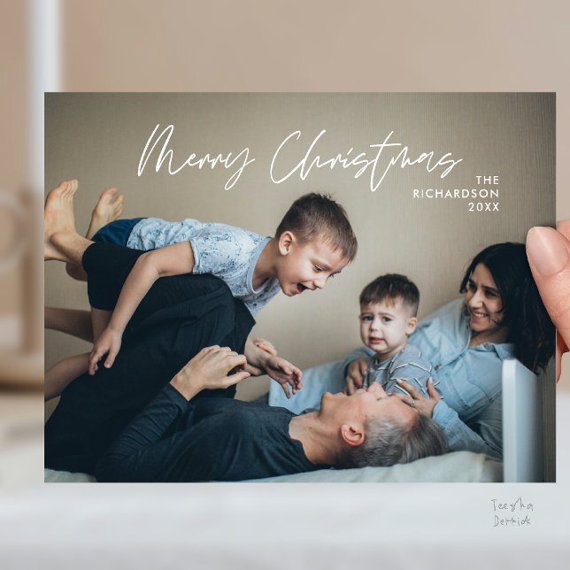 Carte Postale Merry Christmas Family Photo Modern Minimal (Merry Christmas Family Photo Modern Minimal Postcard)