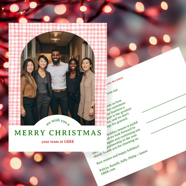 Carte Postale MERRY CHRISTMAS Gingham Arch PHOTO Business Xmas (MERRY CHRISTMAS Gingham Arch PHOTO Business Xmas Postcard
)