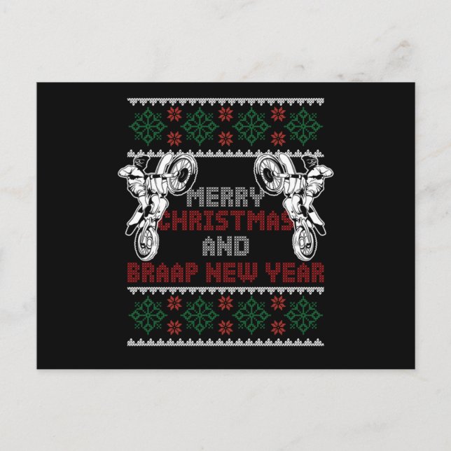 Carte Postale Merry Christmas Happy New Year Motocross Bike Gift (Devant)