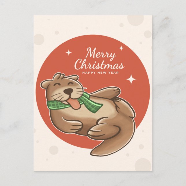 Carte postale Merry Christmas Otter (Devant)
