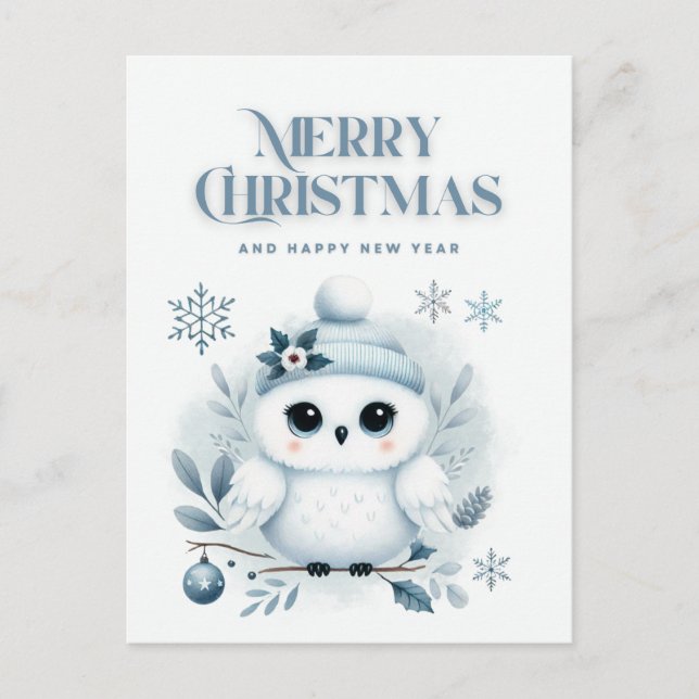 Carte Postale Merry Christmas Owl (Devant)