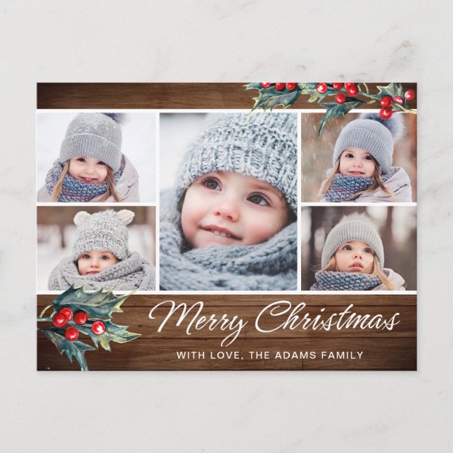Carte Postale Merry Christmas Rustic 5 PHOTO Collage Greeting (Devant)