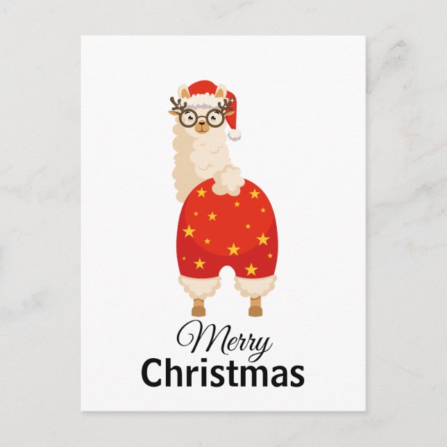 Carte Postale Merry Christmas Simple Cute Cartoon Santa Llama (Devant)