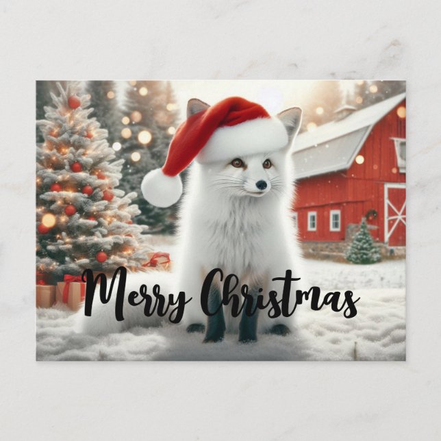 Carte Postale Merry Christmas White Fox (Devant)