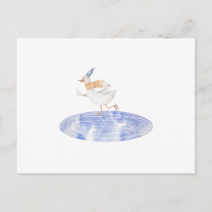 Carte Postale Merry Christmas Winter Ice Skating Goose Card