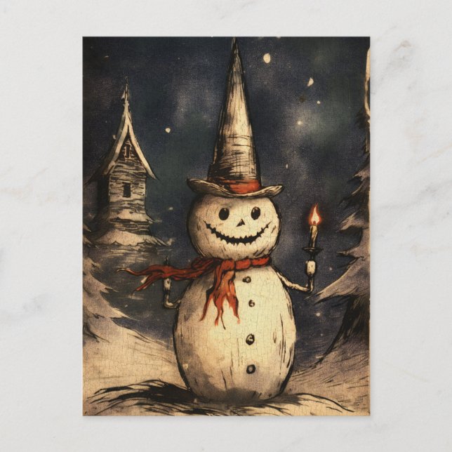 Carte Postale Merry Creepmas Éffrayant Snowman Gothique Vintage (Devant)