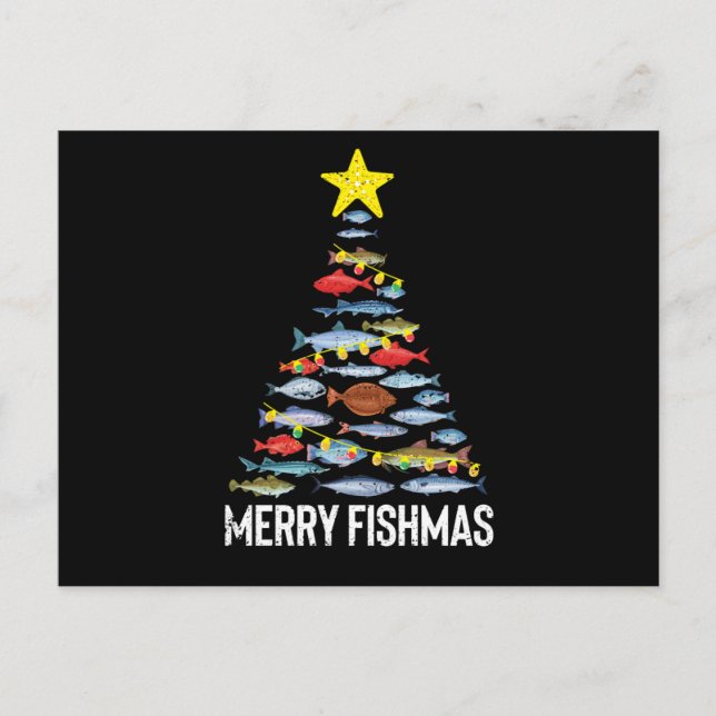 Carte Postale Merry Fishmas Funny Fish Christmas Fishing Xmas (Devant)