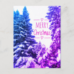 CARTE POSTALE MERRY NOËL ARBRES PURPINK POSTCARD
