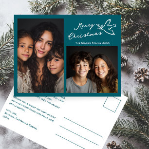 Carte Postale MERRY NOËL Simple Dove CUSTOM 2 PHOTO Holiday