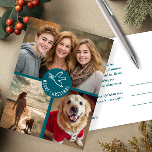 Carte Postale MERRY NOËL Simple Dove CUSTOM 3 PHOTO Holiday