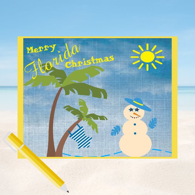 Carte Postale Merry Tropical Floride Snowman de Noël sur la plag (Créateur téléchargé)