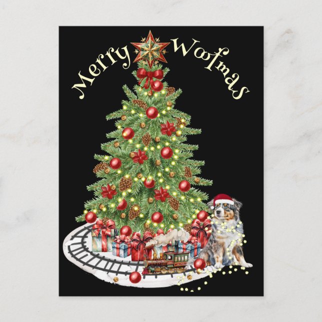 Carte Postale Merry Woofmas Chien Design - Australian Shepherd (Devant)