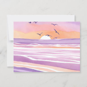 Carte Postale Mers roses Vagues de l'océan au coucher du solei