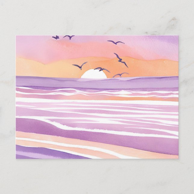 Carte Postale Mers roses | Vagues de l'océan au coucher du solei (Devant)