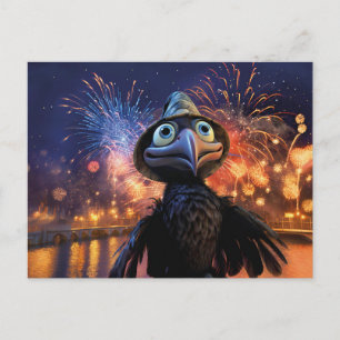Carte Postale Merveille de feu d'artifice Corbeau Regardant le c