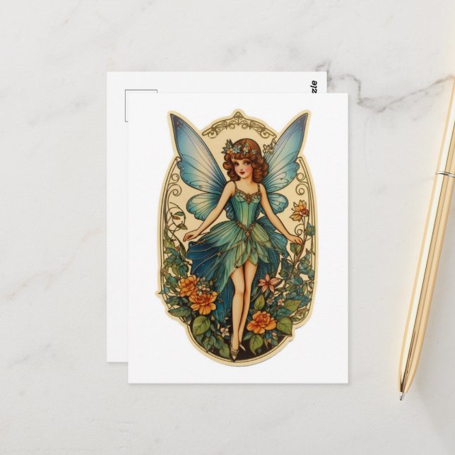 Carte Postale Merveilleuse Fée Vintage (Devant/Arrière en situation)