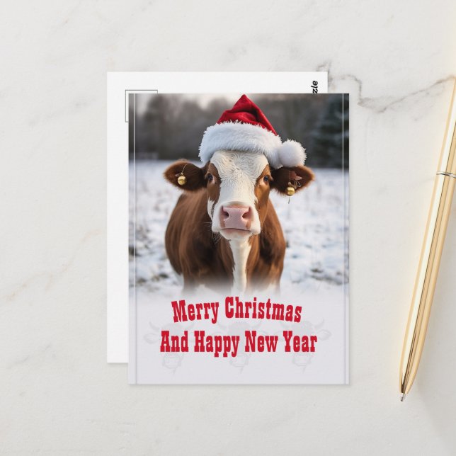 Carte Postale Merveilleuse vache de Noël (Devant/Arrière en situation)