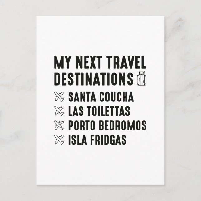 Carte Postale Mes prochaines destinations de voyage (Devant)