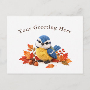 Carte Postale Mésange bleue au crochet automnal personnalisée
