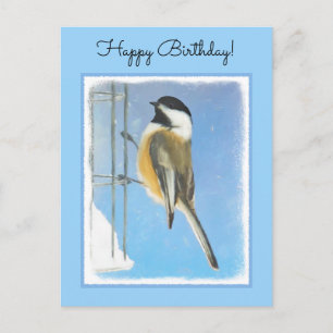 Carte Postale Mésange sur la peinture de mangeoire - Art origina