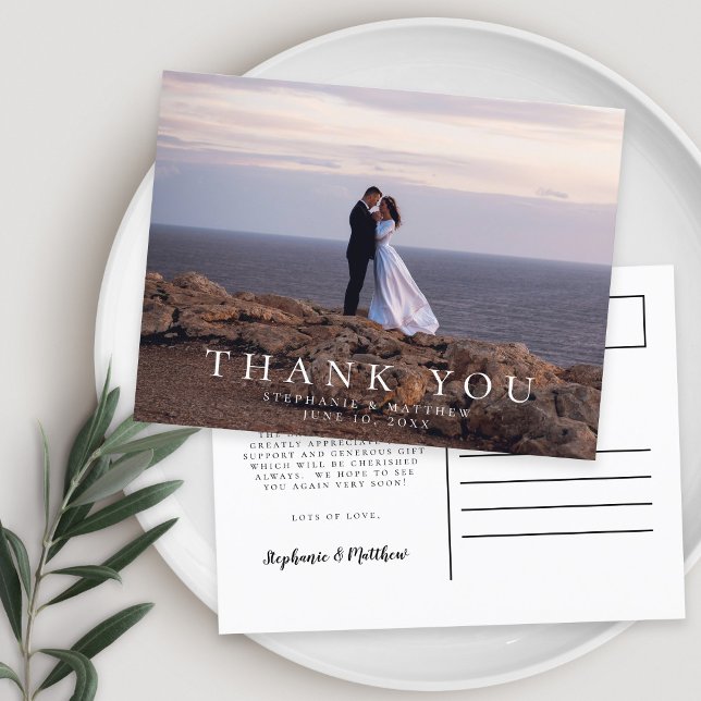 Carte Postale Message de remerciement pour des photos de mariage (Minimalist Wedding Photo Thank You Message Postcard)