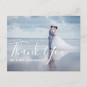 Carte Postale Message de script de Merci photo Mariage simple