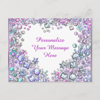 Carte Postale Message Personnel Personnalisé Cœurs Pailletants