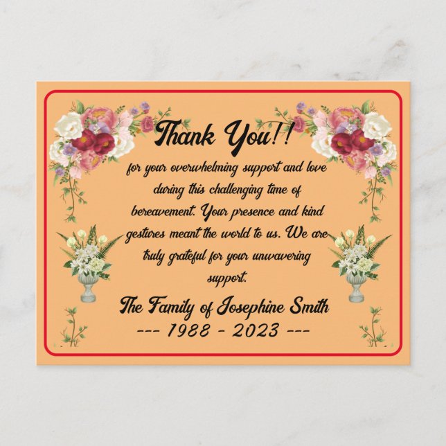 Carte Postale Message Simple De Remerciement Funéraire Pour Cond (Devant)