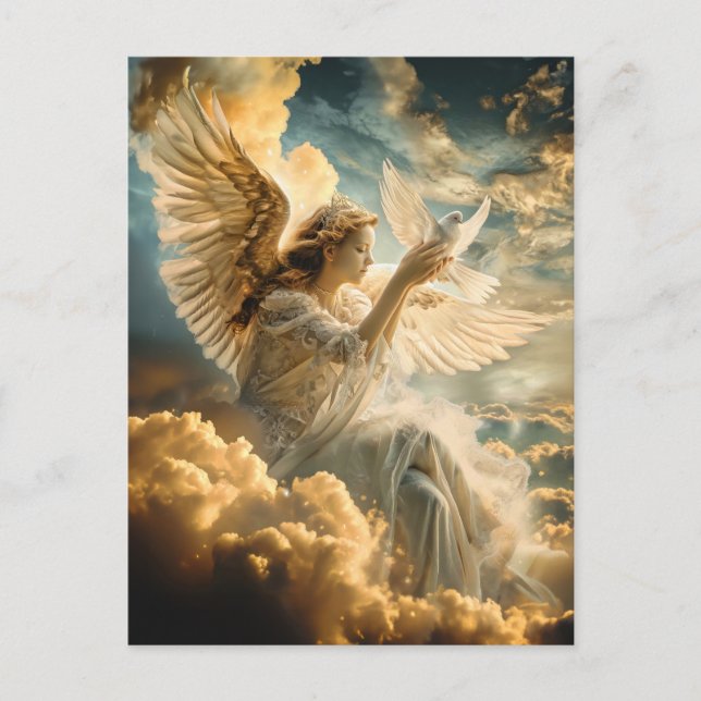 Carte Postale Messagers de la Paix Ange avec Colombe Blanche (Devant)