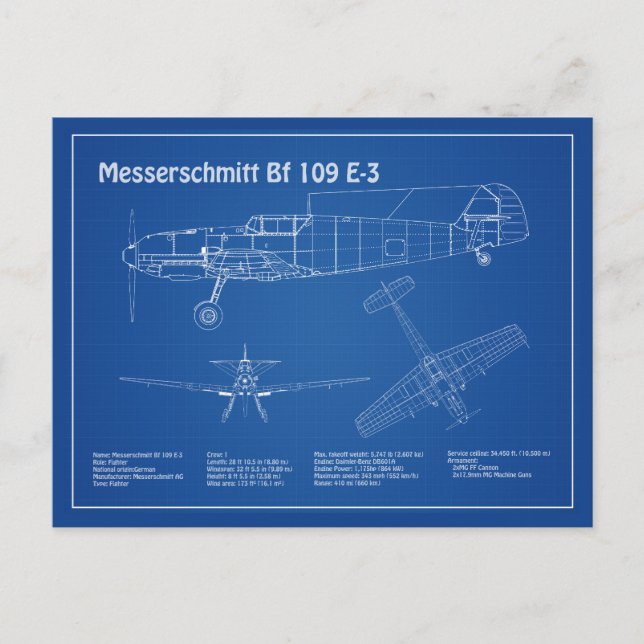 Carte Postale Messerschmitt Bf 109 - Plan d'avion AD (Devant)