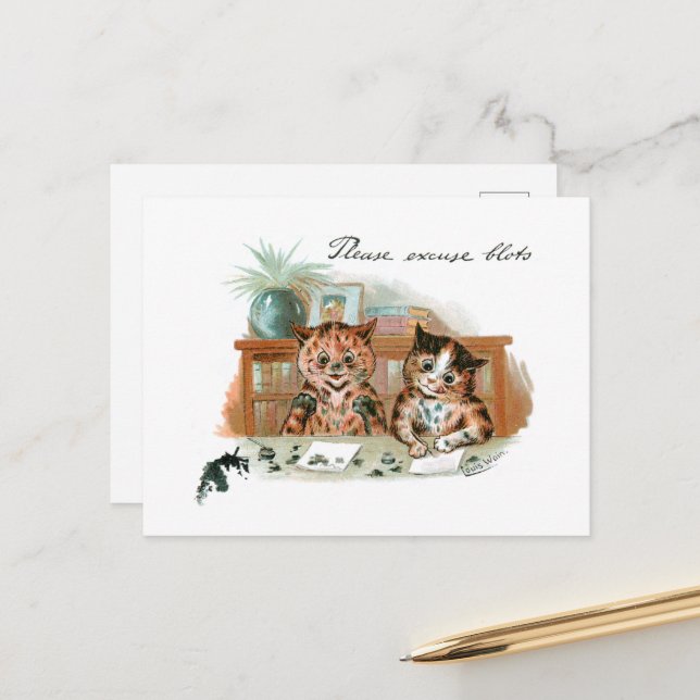 Carte Postale Messy Cats par Louis Wain (Devant/Arrière en situation)